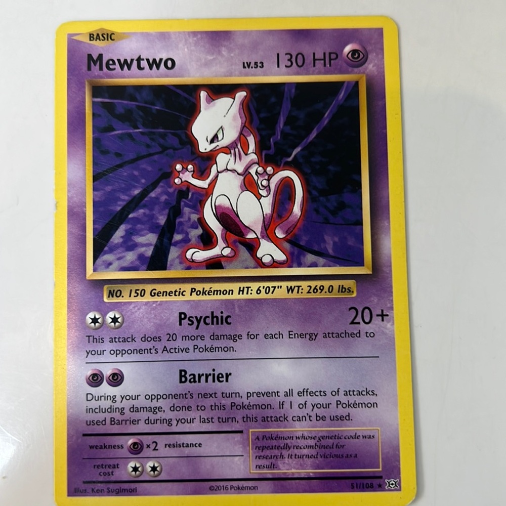 Mewtwo pokeman card 130HP 2016 51/108
